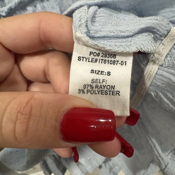 Women’s piccola bella blouse Off Shoulder Blue Summer Lightweight Bell Sleeves S - Picture 6 of 8